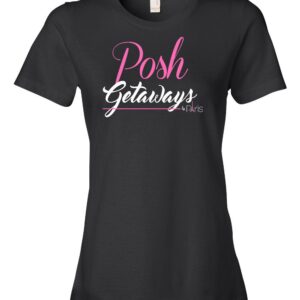 Womens Black Fitted Tee with Pink and White Logo